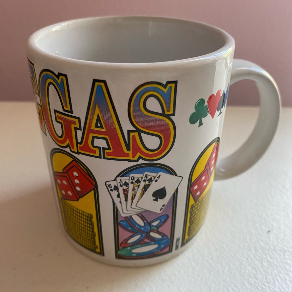 Vintage Las Vegas Mug Casino Playing Cards Dice Retro Souvenir RTSI